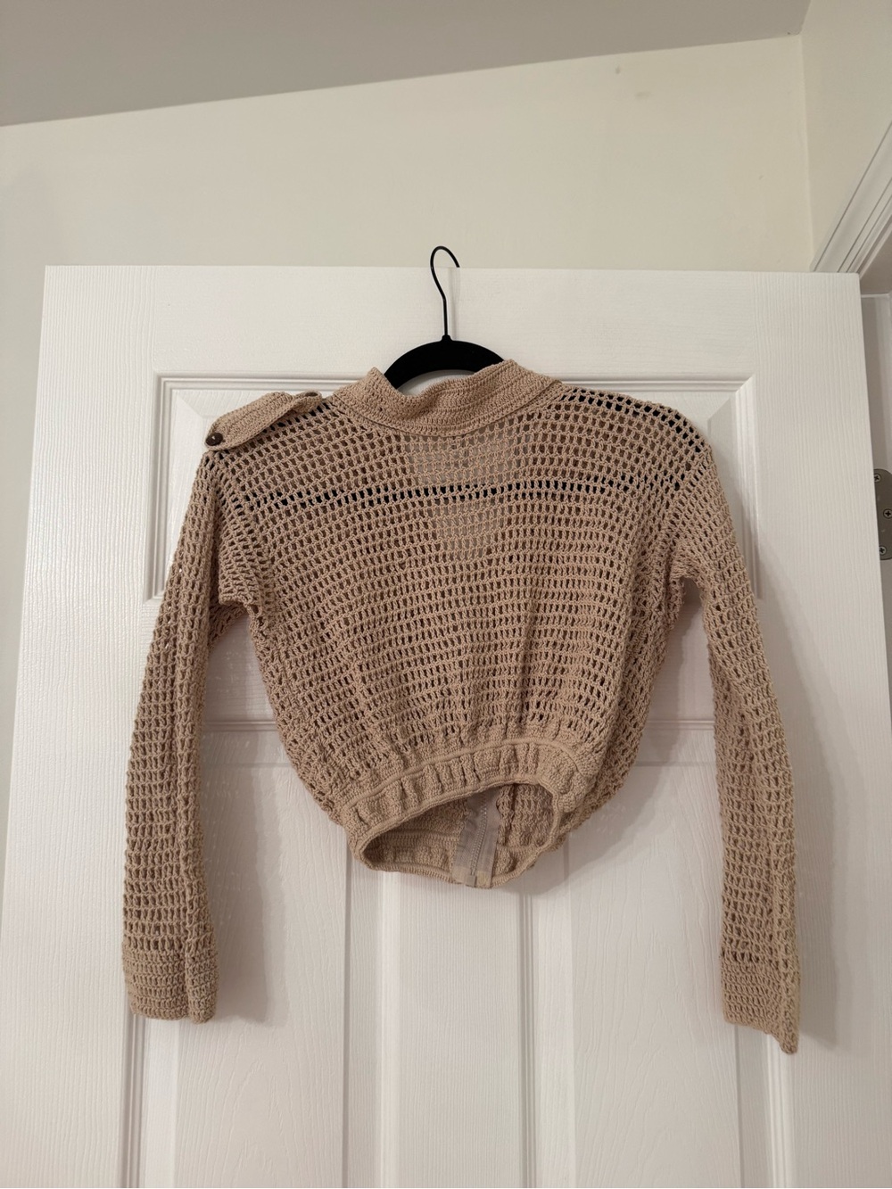 ANDI BAGUS Beige Crocheted Zip-Front Cardigan Shrug - Picture 3 of 5